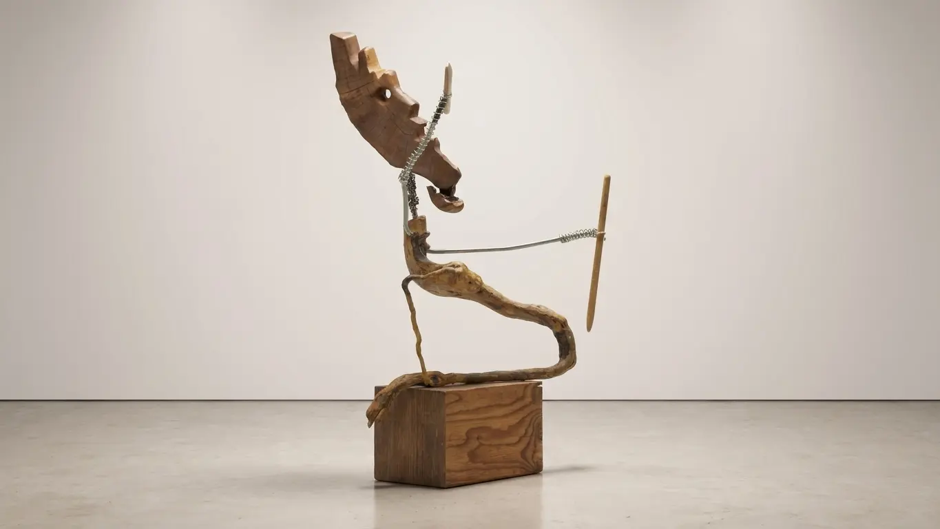 Le batteur, dans un espace d’exposition épuré