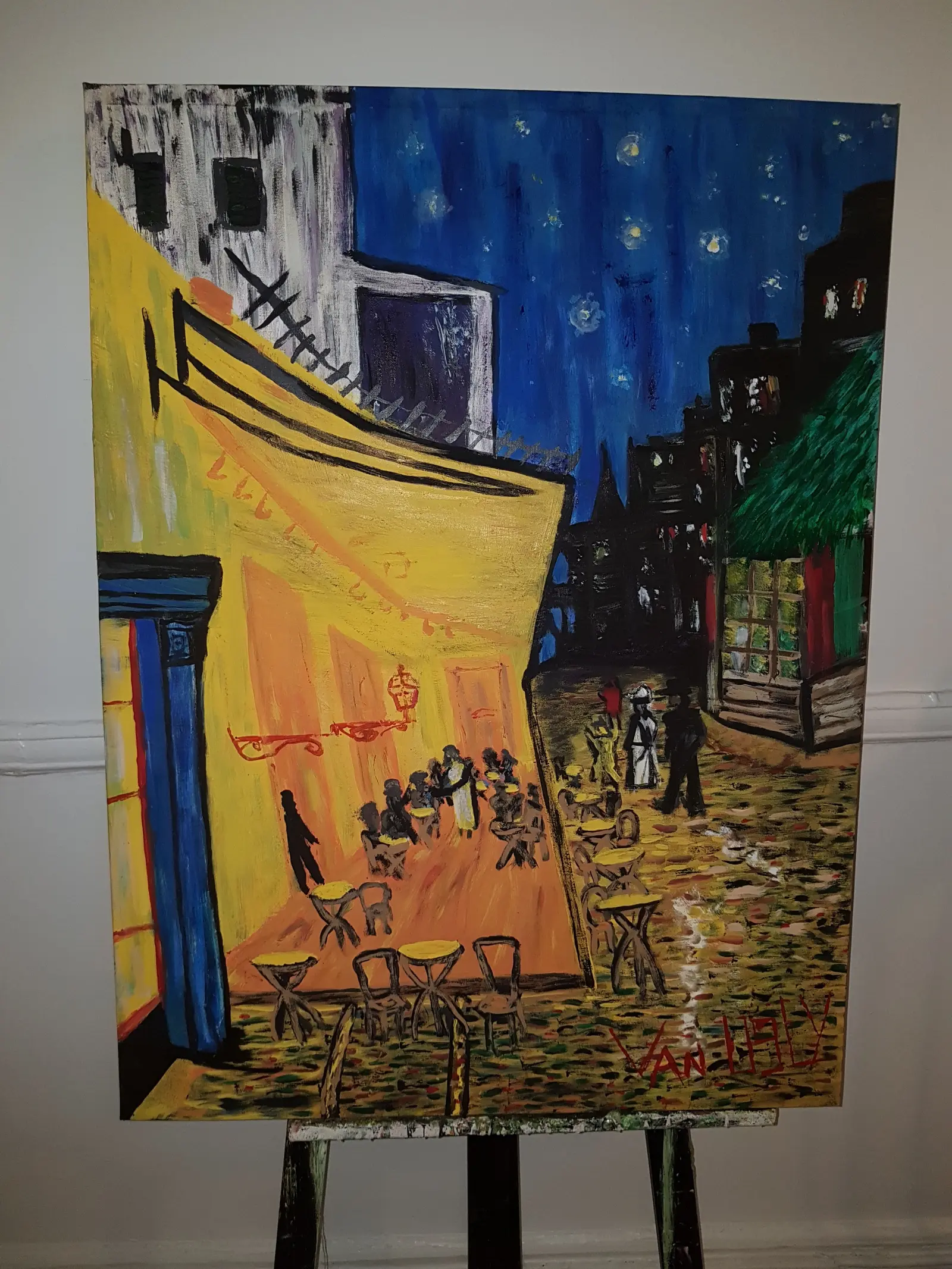Terrasse de café — vue actuelle de la toile, réinterprétation Van Gogh série Van Ugly