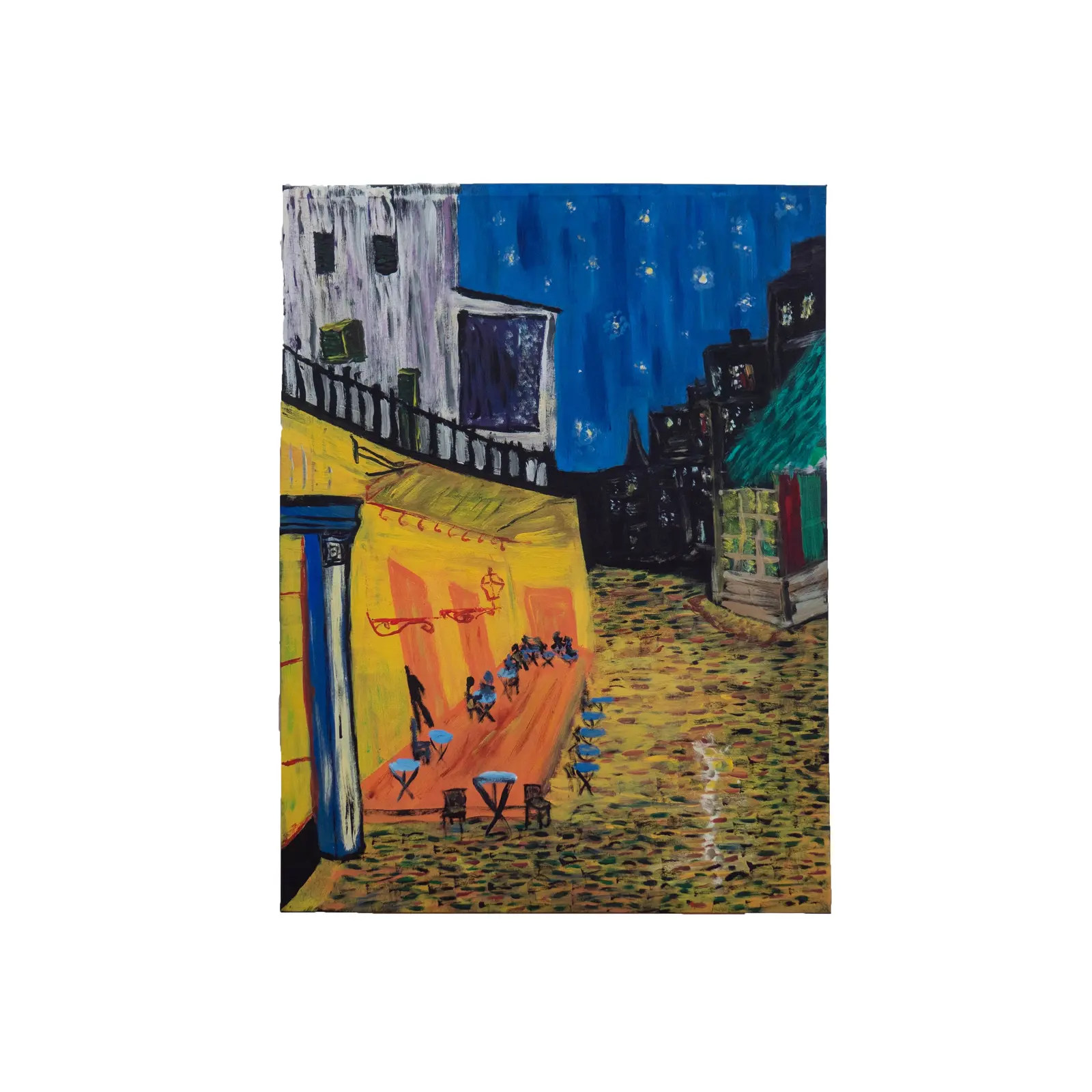 Café terrace — 2018 studio view, portrait format, Bibeau signature visible